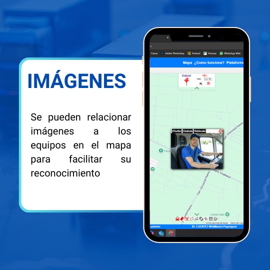 Se pueden relacionar imágenes a los equipos en el mapa para facilitar su reconocimiento.